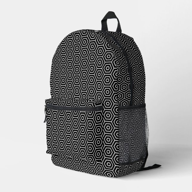 Hexagons texture geometric pattern printed backpack (Back Corner Right)
