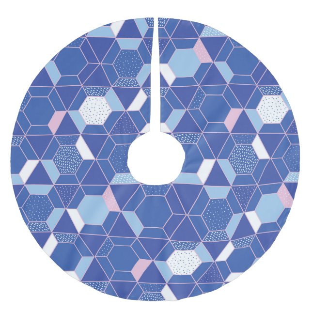 Hexagons, triangles: geometric abstract pattern. brushed polyester tree skirt (Front)