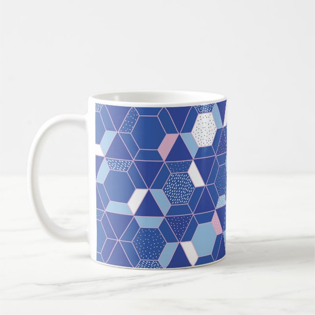 Hexagons, triangles: geometric abstract pattern. coffee mug (Left)