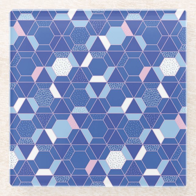 Hexagons, triangles: geometric abstract pattern. glass coaster (Front)