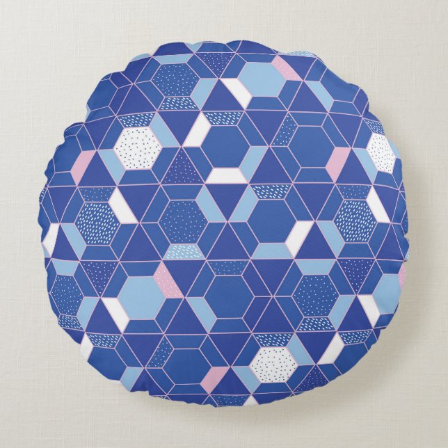Hexagons, triangles: geometric abstract pattern. round cushion (Front)