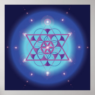 Hexagram, flower Sacred geometry ultra violet blue Poster