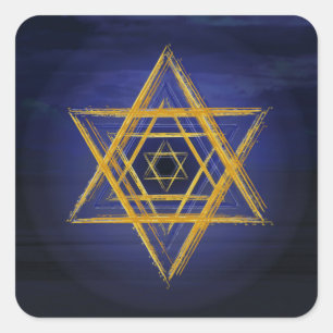 Hexagram in gold & blue sacred geometric symbol square sticker
