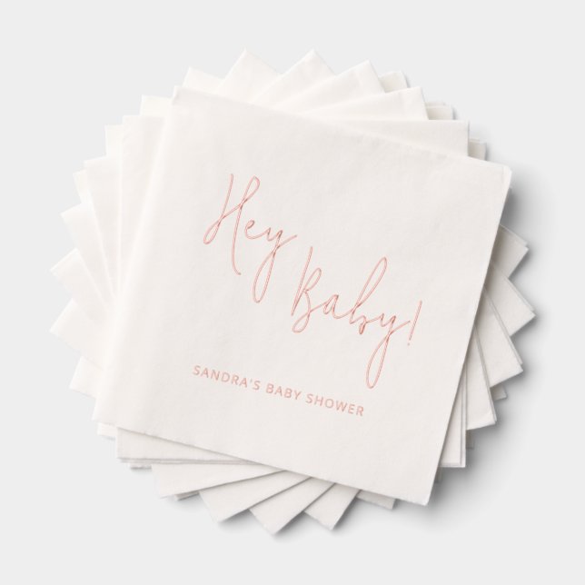 Hey Baby Personalised Name Modern Script Foil Napkins (Insitu (Stacked))