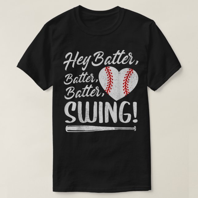 Hey Batter Swing Baseball Heart Mom Cute Womens Mo T-Shirt (Design Front)