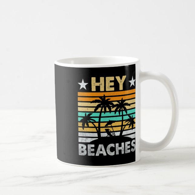 Hey Beaches Hola Retro Sunset Funny Beach Vacation Coffee Mug (Right)