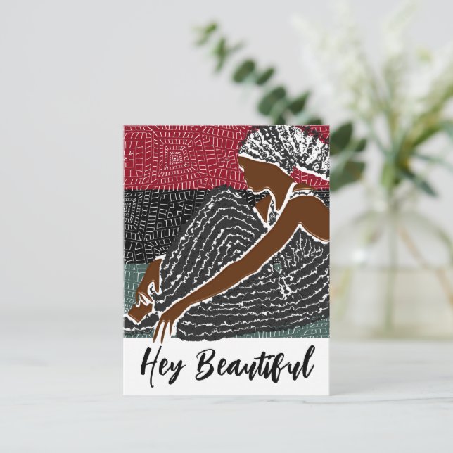 Hey Beautiful Black Woman in an African Head Wrap Postcard (Standing Front)