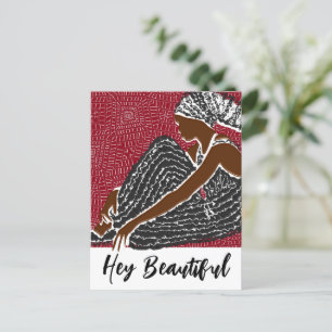 Hey Beautiful Black Woman in an African Head Wrap Postcard