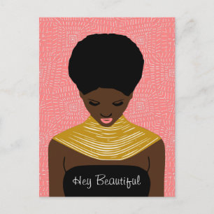 Hey Beautiful Black Woman with a Tribal Necklace Postcard