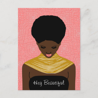 Hey Beautiful Black Woman with a Tribal Necklace Postcard