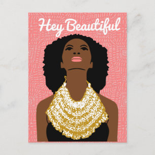 Hey Beautiful Black Woman with a Tribal Necklace Postcard