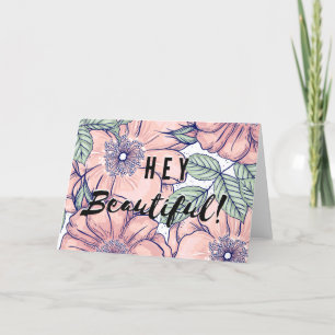 Hey Beautiful! Pretty Floral Pink Purple Thank You Card