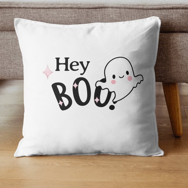 Hey Boo Black and pink Funny Halloween Ghost  Cushion (Creator Uploaded)