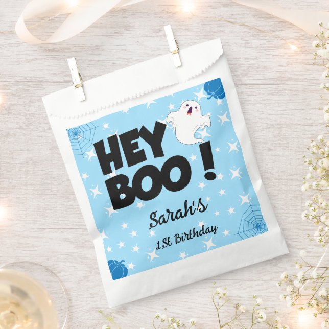 Hey Boo Blue Halloween Ghost Birthday party Favour Bag (Clipped)