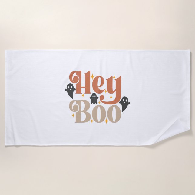 Hey Boo Boho Halloween Hey Boo Ghost Beach Towel (Front)