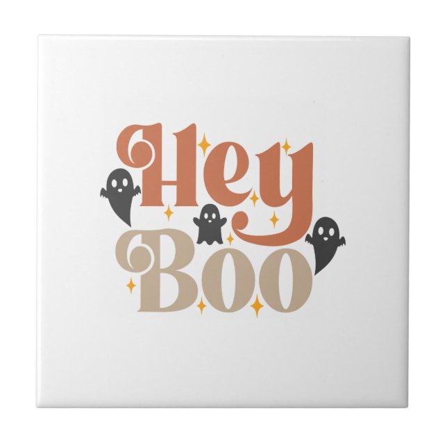 Hey Boo Boho Halloween Hey Boo Ghost Ceramic Tile (Front)