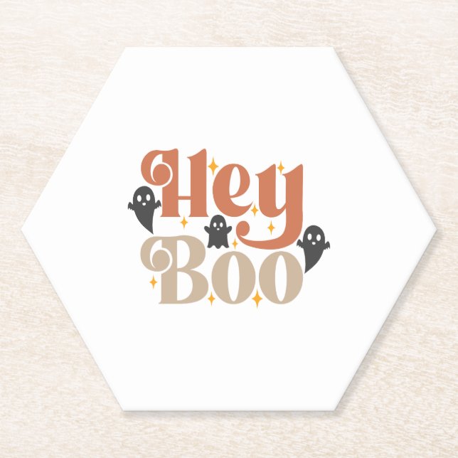 Hey Boo Boho Halloween Hey Boo Ghost Paper Coaster (Front)