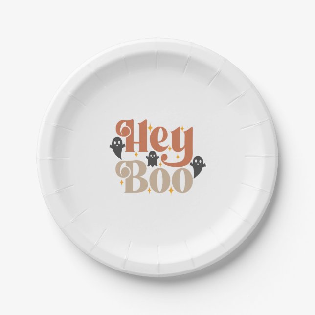 Hey Boo Boho Halloween Hey Boo Ghost Paper Plate (Front)