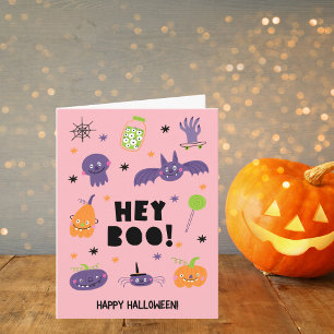 Hey Boo! Cute Cartoon Halloween Characters Card