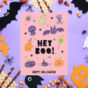 Hey Boo! Cute Cartoon Halloween Characters Postcard