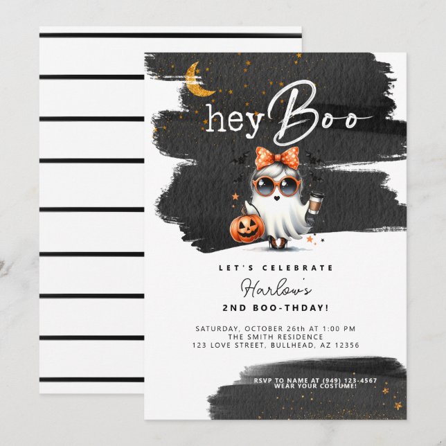 Hey Boo Cute Ghost Halloween Birthday  Invitation (Front/Back)