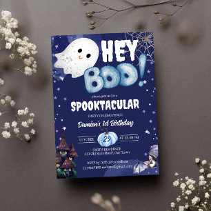 Hey boo cute ghost Halloween birthday party Invitation