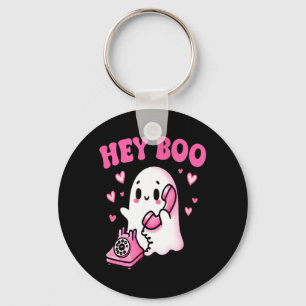 Hey Boo cute ghost on phone funny Halloween Key Ring