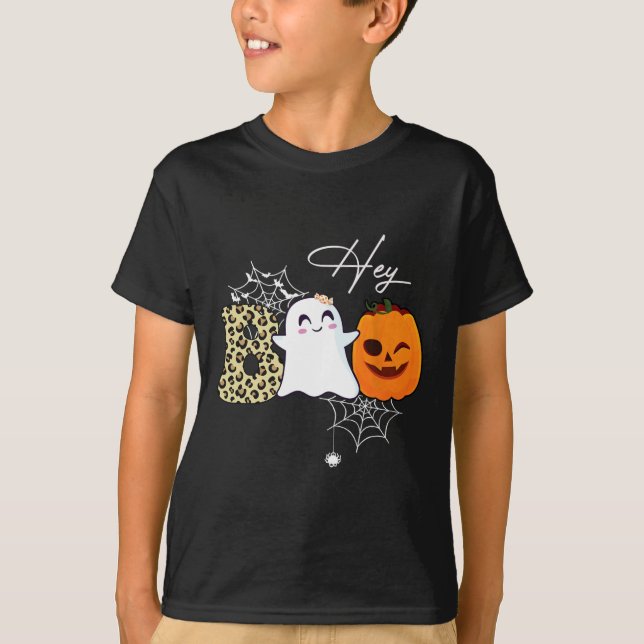 Hey Boo Cute Ghost Pumpkin Face Halloween  T-Shirt (Front)