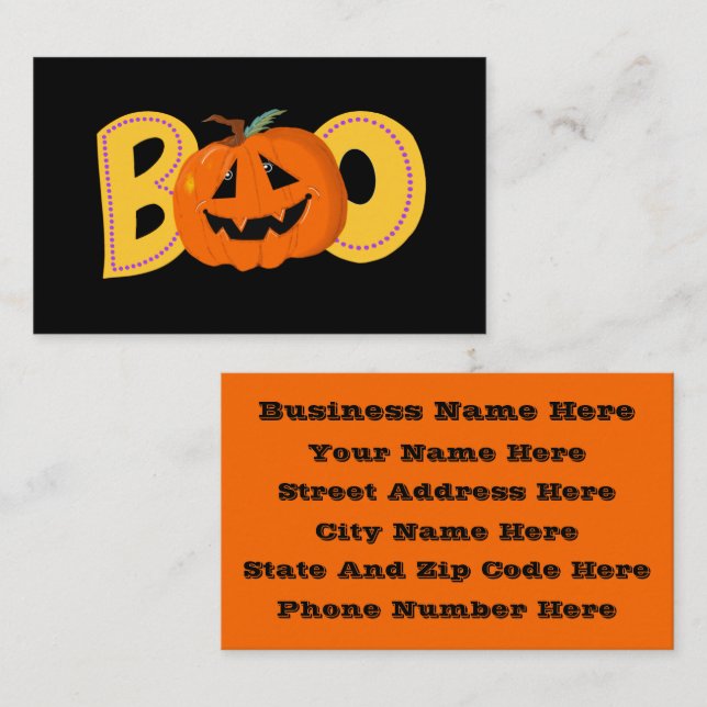Hey Boo Cute Pumpkin Typography Drawing Art Business Card (Front/Back)