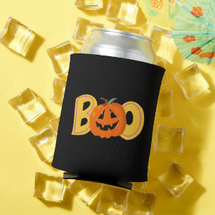 Hey Boo Cute Pumpkin Typography Drawing Art Can Cooler