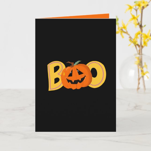 Hey Boo Cute Pumpkin Typography Drawing Art Card (Yellow Flower)