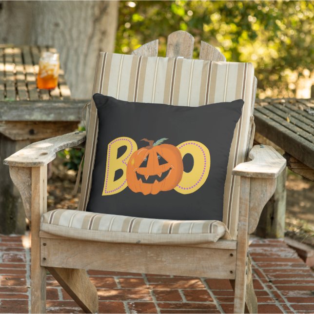 Hey Boo Cute Pumpkin Typography Drawing Art Cushion (Chair)