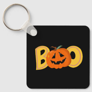 Hey Boo Cute Pumpkin Typography Drawing Art Key Ring