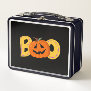 Hey Boo Cute Pumpkin Typography Drawing Art Metal Lunch Box