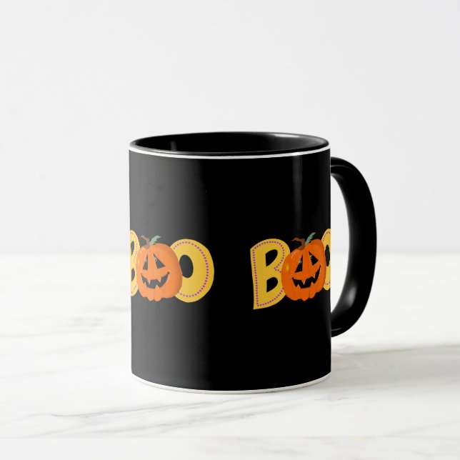 Hey Boo Cute Pumpkin Typography Drawing Art Mug (Front Right)