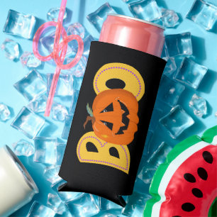 Hey Boo Cute Pumpkin Typography Drawing Art Seltzer Can Cooler