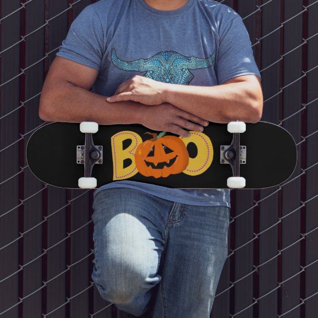 Hey Boo Cute Pumpkin Typography Drawing Art Skateboard (Outdoor 3)