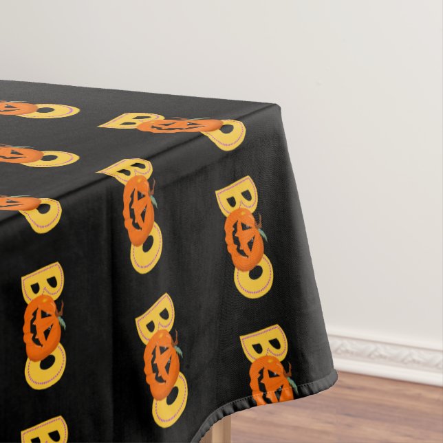 Hey Boo Cute Pumpkin Typography Drawing Art Tablecloth (In Situ)