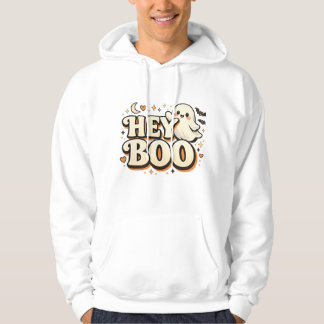 HEY BOO Cute Retro Ghost Halloween Fun Hoodie