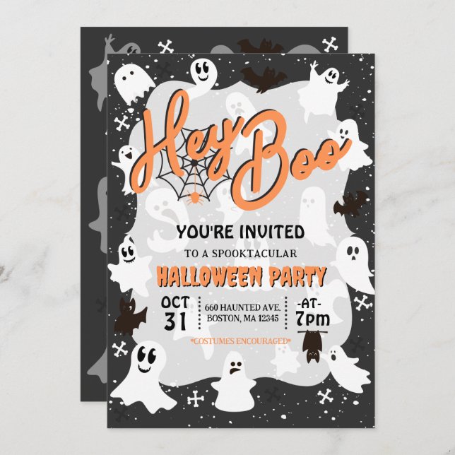 Hey Boo Cute Spooky Ghost Halloween Party Invitation (Front/Back)