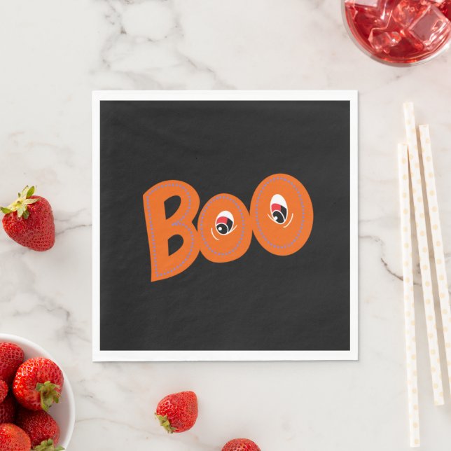 Hey Boo Did I Scare You Too Typography Drawing Art Napkin (Insitu)