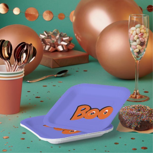 Hey Boo Did I Scare You Typography Drawing Art Paper Plate (Multi)