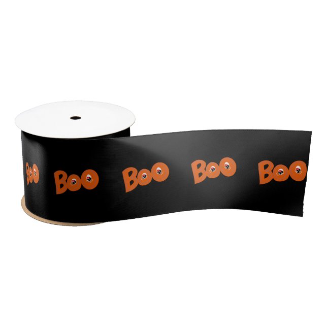 Hey Boo Did I Scare You Typography Drawing Art Satin Ribbon (Spool)