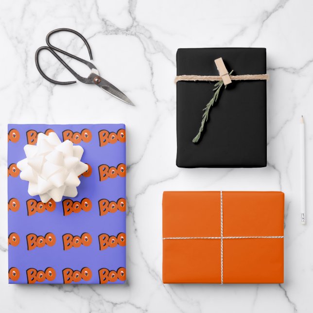 Hey Boo Did I Scare You Typography Drawing Art Wrapping Paper Sheet (Front)