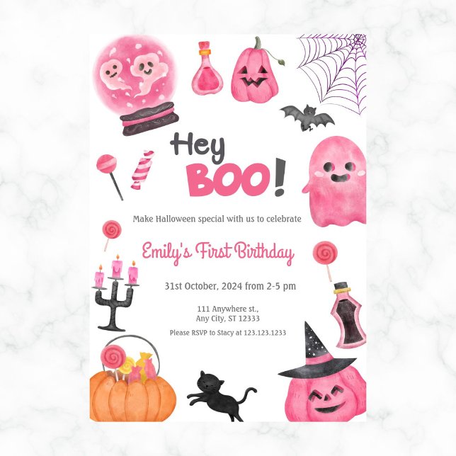 Hey Boo Fun Cute First Birthday Party Invite (Creator Uploaded)