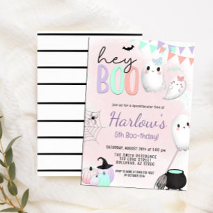 Hey Boo Ghost Pastel Halloween Birthday  Invitation