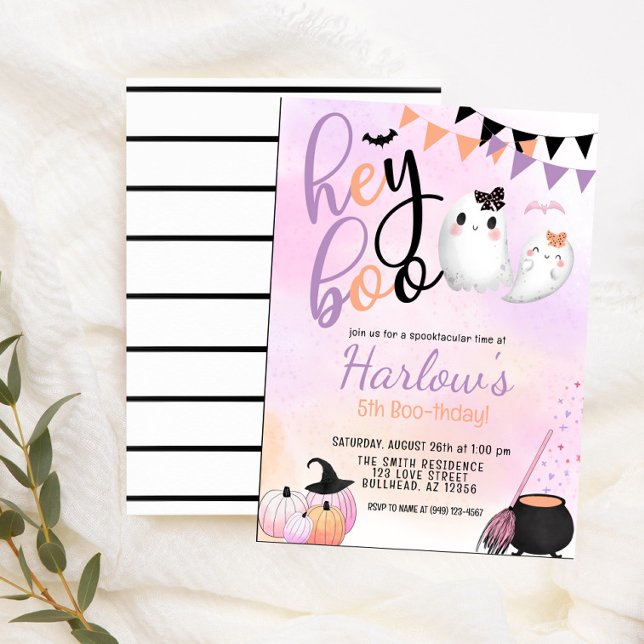 Hey Boo Ghost Pastel Halloween Birthday  Invitation (Creator Uploaded)