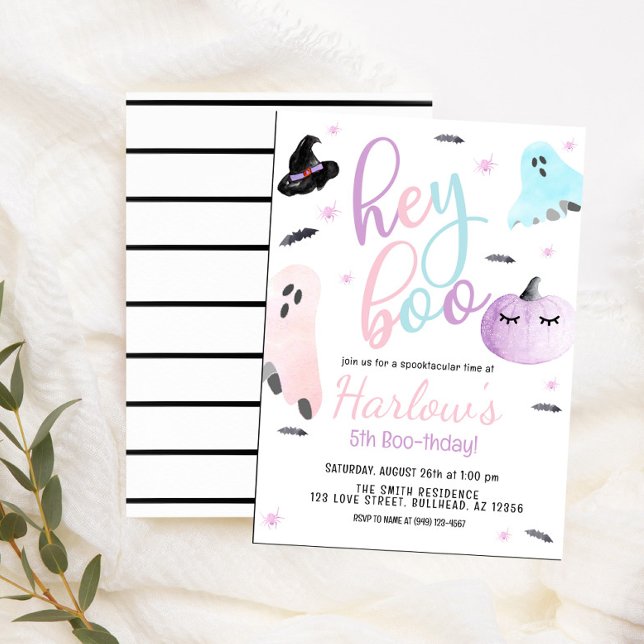 Hey Boo Ghost Pastel Halloween Birthday  Invitation (Creator Uploaded)