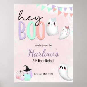 Hey Boo Ghost Pastel Halloween Birthday Welcome Poster