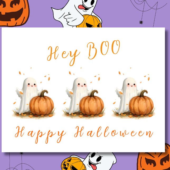 Hey BOO Ghost Pumpkin Halloween Postcard (Creator Uploaded)